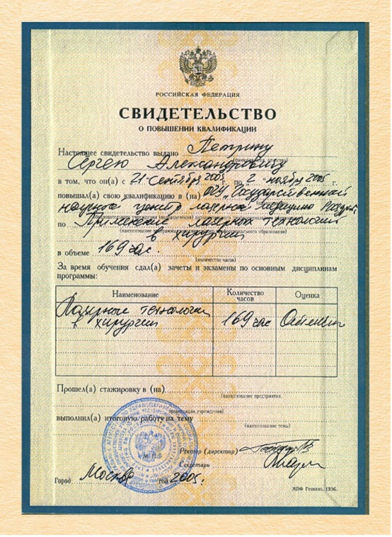 Сертификат Петрина Сергея 