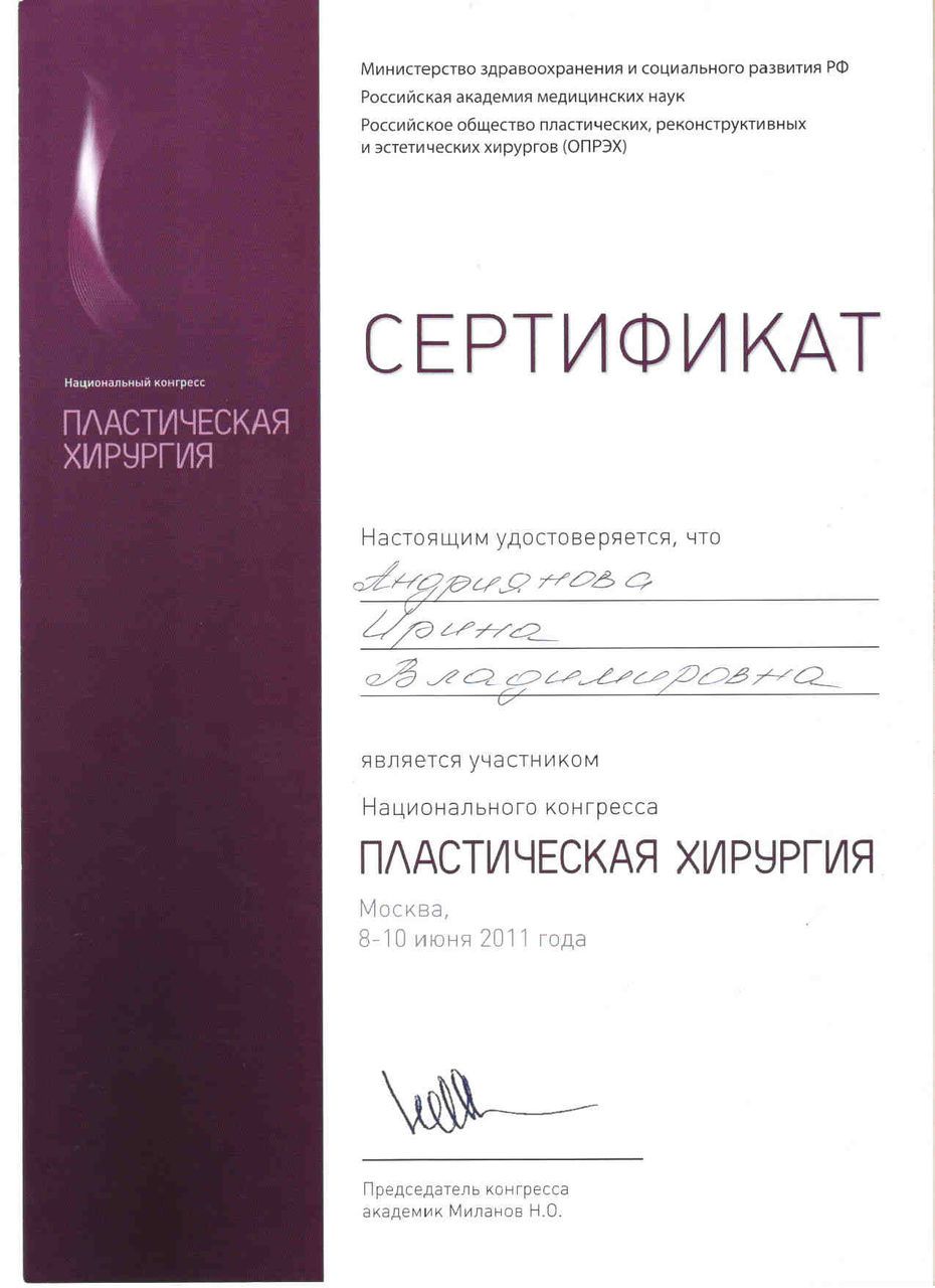 Сертификат Андрияновой Ирины