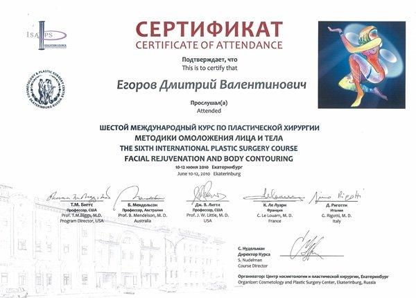 Сертификат Егорова 
